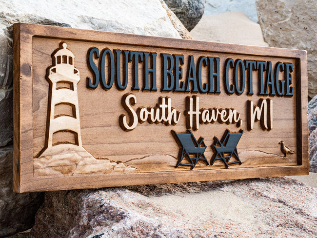 Custom Beach Name Sign with Lighthouse
