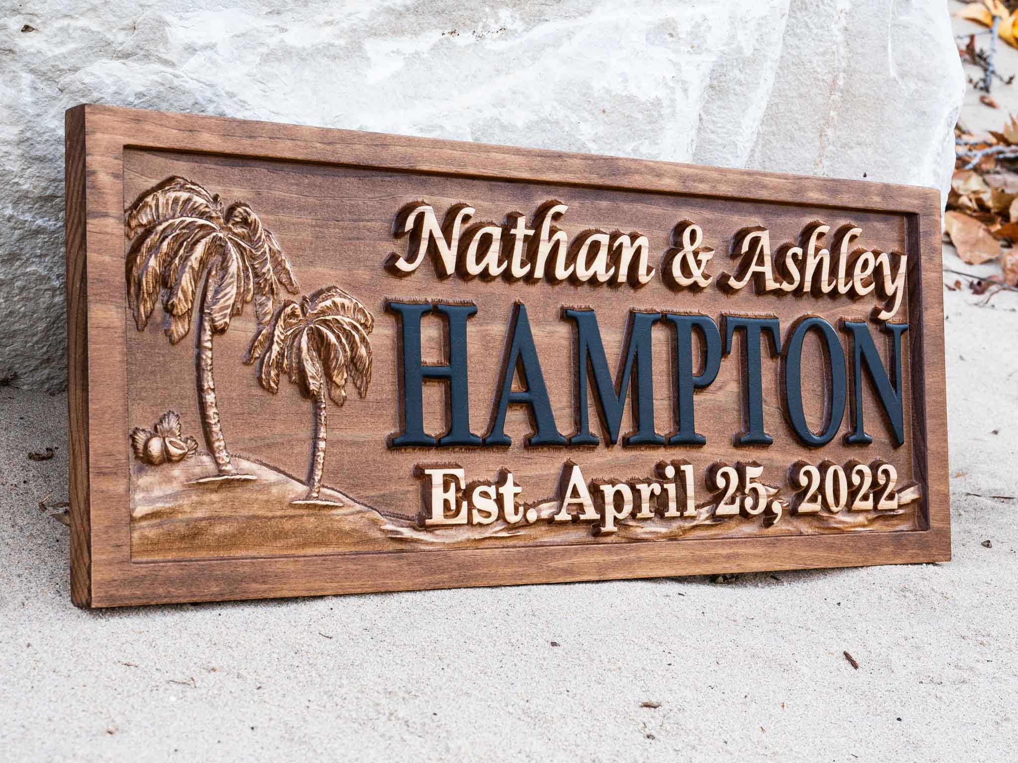 Custom last name sign with palm trees